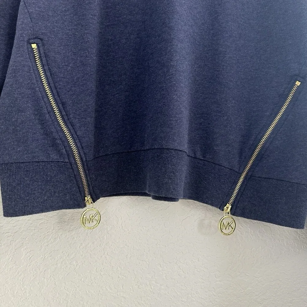 MICHAEL Michael Kors Crew Neck Pullover Sweatshirt Women's‎ L Blue Gold Zip Soft